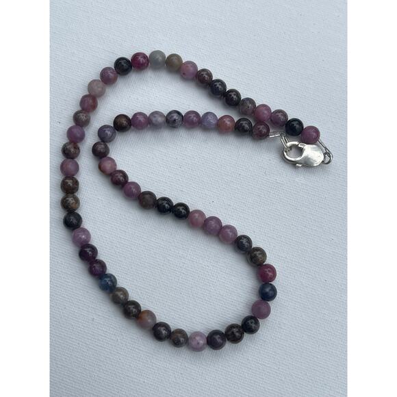 Ruby & Sapphire Bead Necklace - Sterling Silver Clasp Handmade - Picture 3 of 5